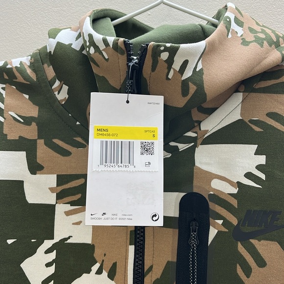 Nike Sportswear Men Tech Fleece Camo Full Zip Hoodie Size Small Green/White - Picture 7 of 9